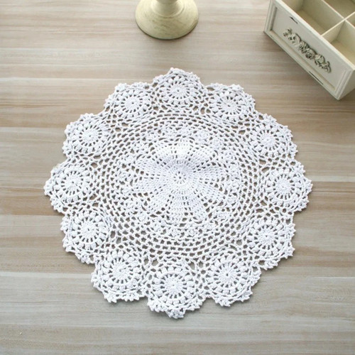 Round hand crocheted doily - hand,