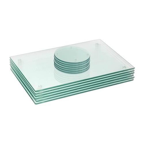 12pc glass placemats round - glass,